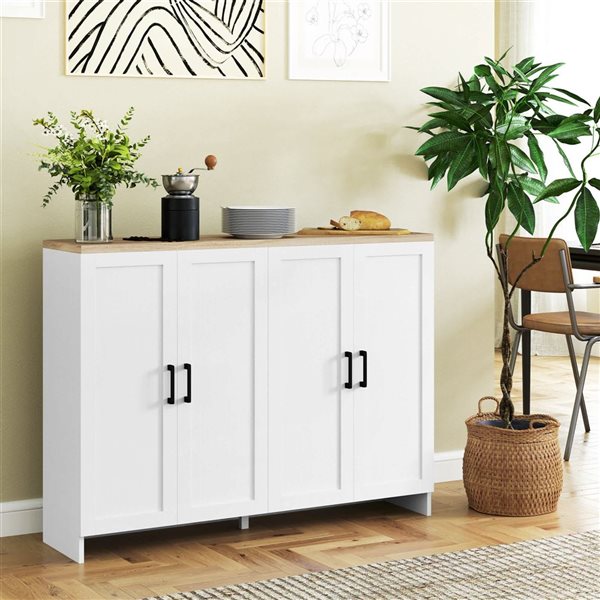 HOMCOM Modern Sideboard Buffet Cabinet with Adjustable Shelves - White/Oak