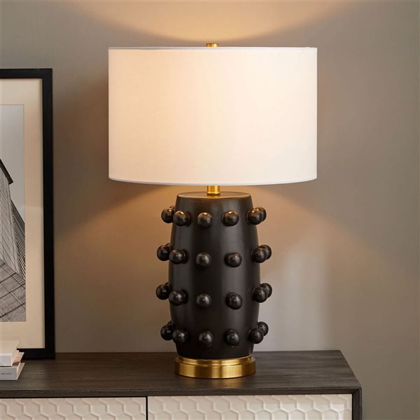 Hailey Home Farrington 26-in Matte Black Ceramic Table Lamp with Fabric Shade