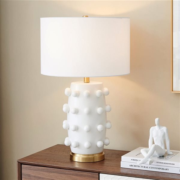 Hailey Home Farrington 26-in Matte White Ceramic Table Lamp with Fabric Shade
