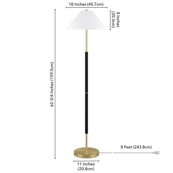 Hailey Home Simona Matte Black/Gold 2-Light Floor Lamp with Fabric Shade