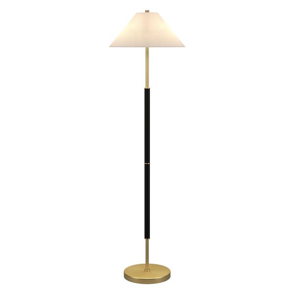 Hailey Home Simona Matte Black/Gold 2-Light Floor Lamp with Fabric Shade