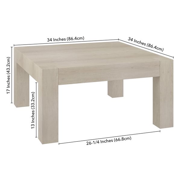 Hailey Home Langston 34-in Alder White Square Coffee Table