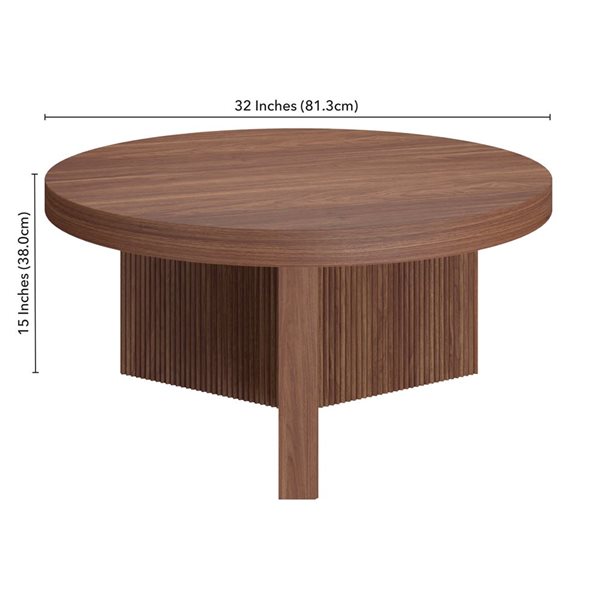 Hailey Home Holm 32-in Satin Walnut Round Fluted Coffee Table