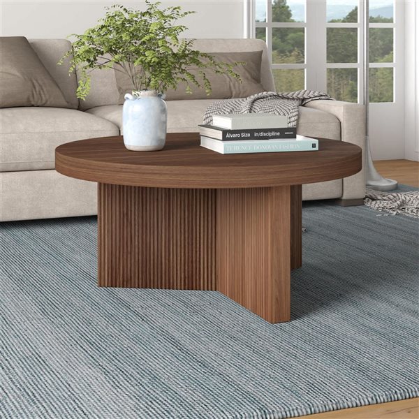 Hailey Home Holm 32-in Satin Walnut Round Fluted Coffee Table