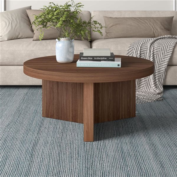 Hailey Home Holm 32-in Satin Walnut Round Fluted Coffee Table