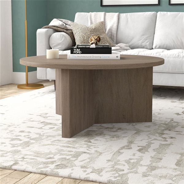 Hailey Home Anders 36-in Antiqued Gray Oak Round Coffee Table