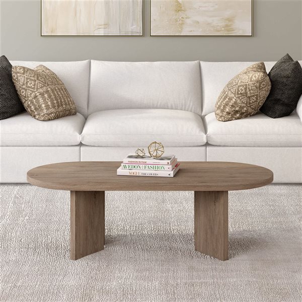 Hailey Home Alma 48-in Antiqued Gray Oak Oval Coffee Table