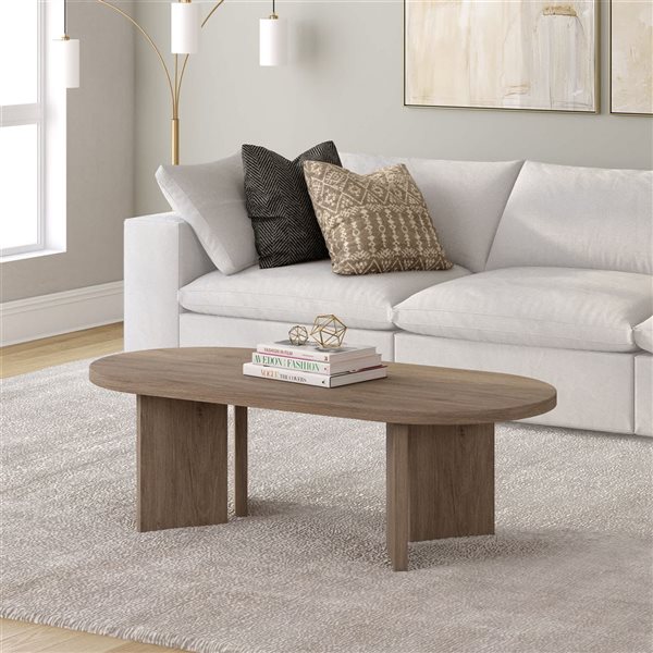 Hailey Home Alma 48-in Antiqued Gray Oak Oval Coffee Table