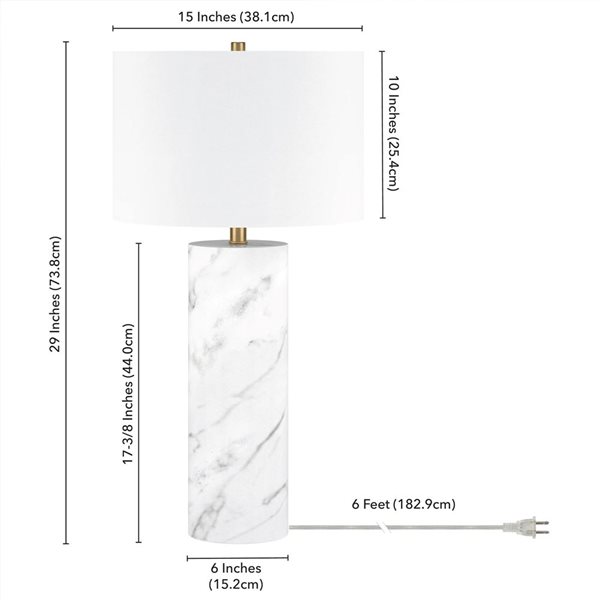 Hailey Home Elise 30-in Marble Table Lamp with Fabric Shade