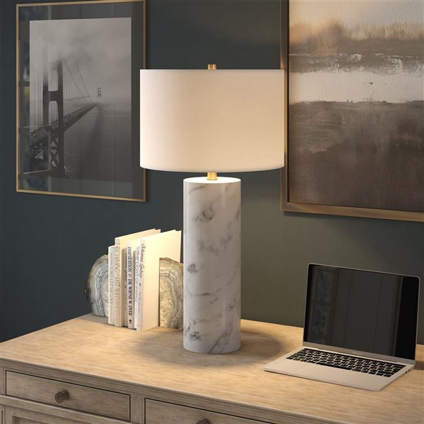 Hailey Home Elise 30-in Marble Table Lamp with Fabric Shade