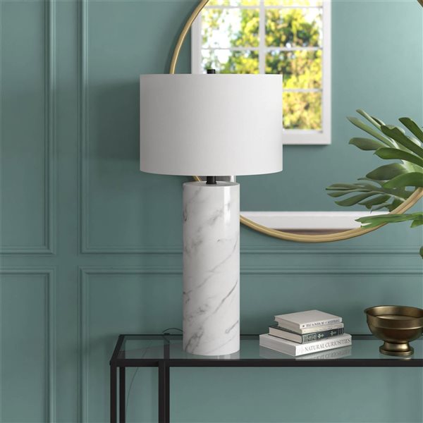Hailey Home Elise 30-in Marble Table Lamp with Fabric Shade
