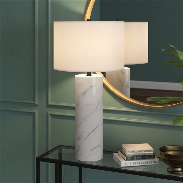 Hailey Home Elise 30-in Marble Table Lamp with Fabric Shade