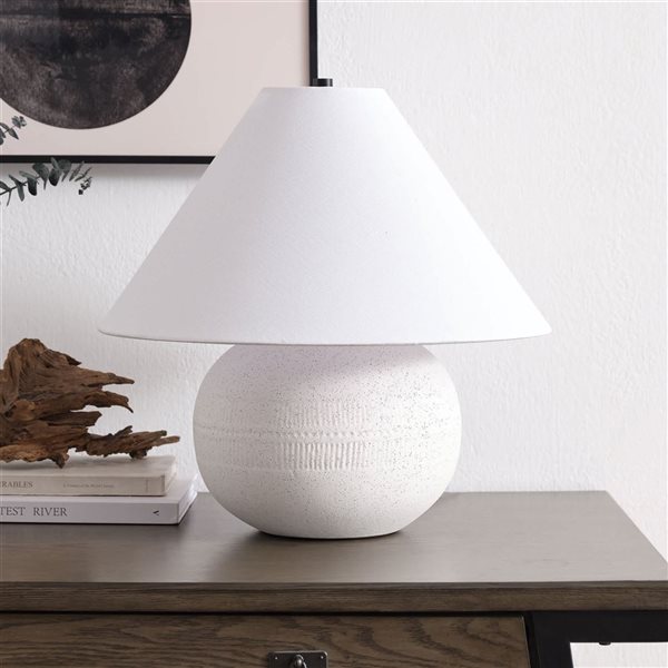 Hailey Home Willa 18-in Cream Textured Ceramic Table Lamp with Fabric Shade