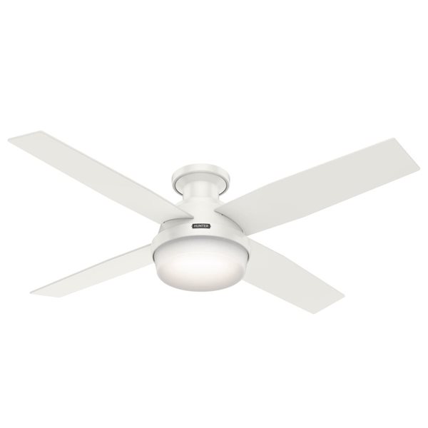 Hunter Dempsey 52-in Low Profile Ceiling Fan w/ LED Light and Handheld Remote - Fresh White