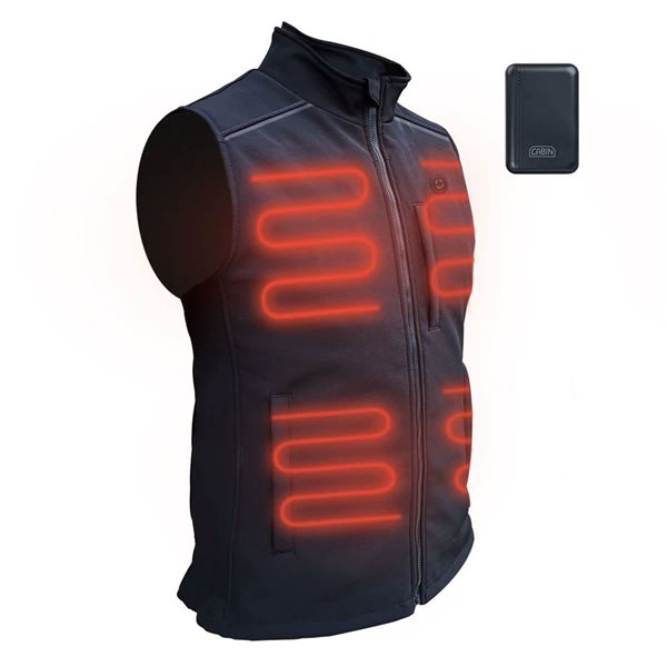 Cabin Heated Black Polyester Men's Vest with Rechargeable Lithium Battery - XL