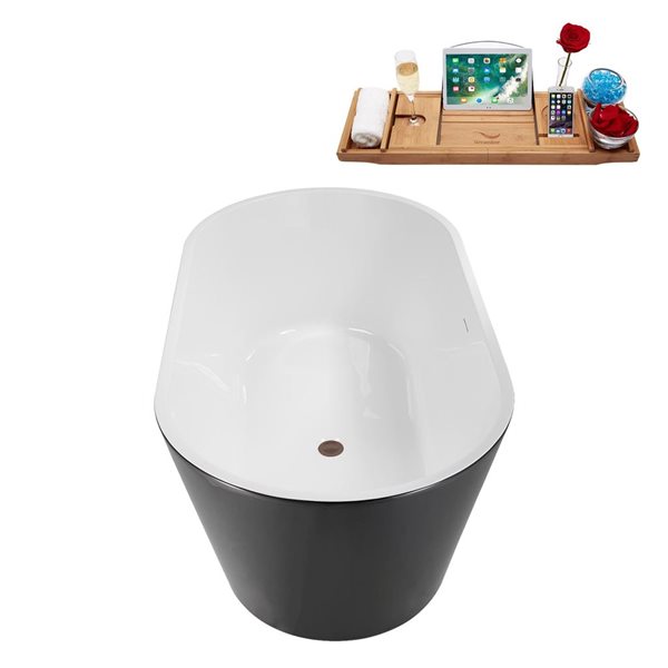 Streamline 59-in Freestanding Oval Soaking Tub w/ Matte Oil Rubbed Bronze Drain - Glossy Black