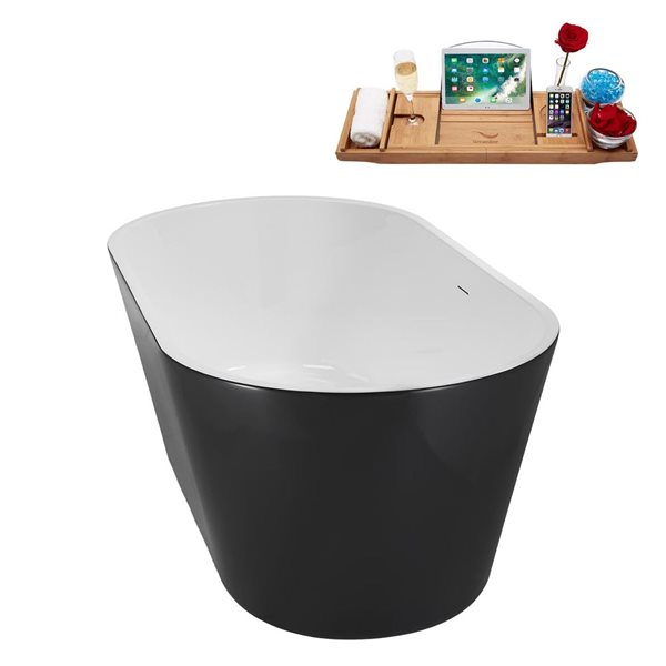 Streamline 59-in Freestanding Oval Soaking Tub w/ Matte Oil Rubbed Bronze Drain - Glossy Black