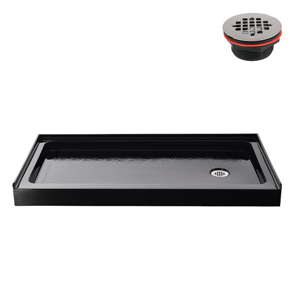 Streamline 60 x 36-in Alcove Acrylic Shower Base in Glossy Black With Right Drain