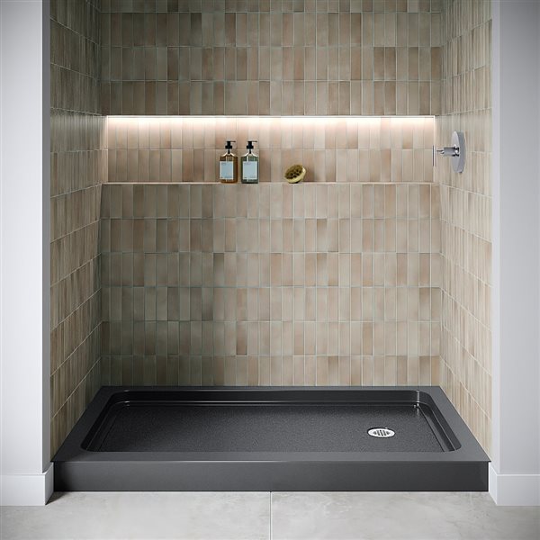 Streamline 60 x 36-in Alcove Acrylic Shower Base in Glossy Black With Right Drain