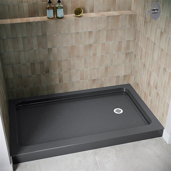 Streamline 60 x 36-in Alcove Acrylic Shower Base in Glossy Black With Right Drain