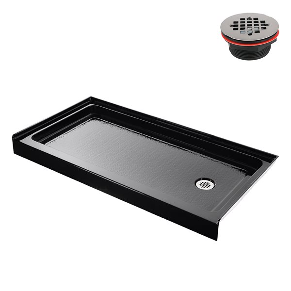 Streamline 60 x 36-in Alcove Acrylic Shower Base in Glossy Black With Right Drain