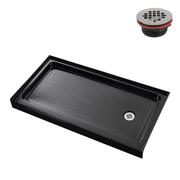 Streamline 60 x 36-in Alcove Acrylic Shower Base in Glossy Black With Right Drain