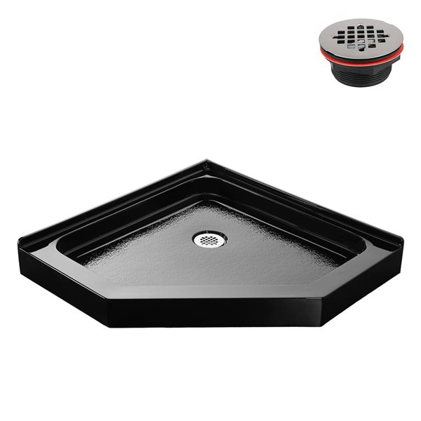 Streamline 36 x 36-in Corner Acrylic Shower Base in Glossy Black With Corner Drain