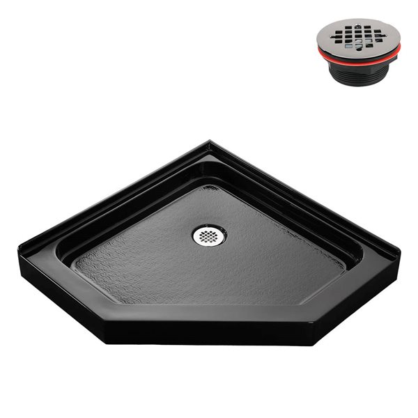 Streamline 36 x 36-in Corner Acrylic Shower Base in Glossy Black With Corner Drain