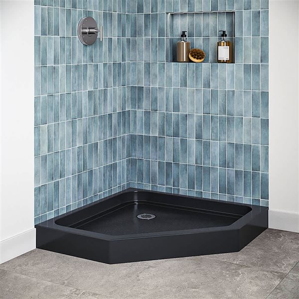 Streamline 36 x 36-in Corner Acrylic Shower Base in Glossy Black With Corner Drain