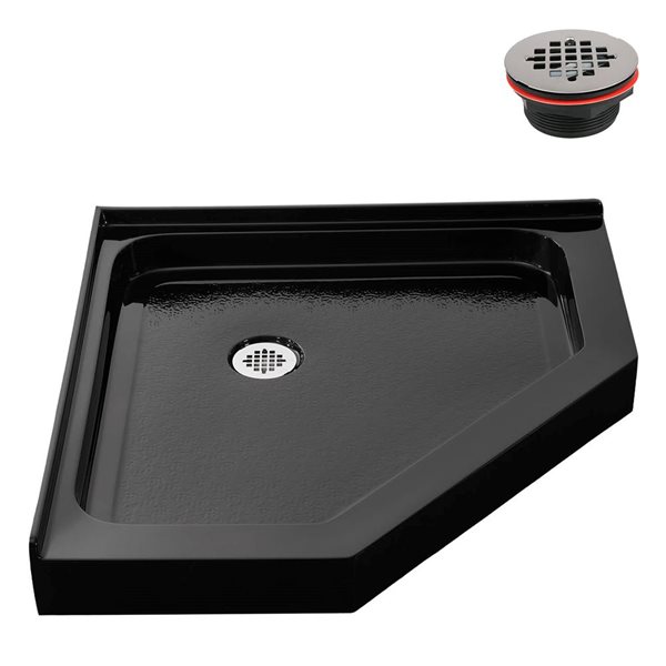Streamline 36 x 36-in Corner Acrylic Shower Base in Glossy Black With Corner Drain