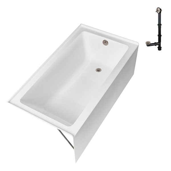 Streamline 60 x 30-in Acrylic Right-Hand Drain Alcove Bathtub Glossy White with Brushed Nickel External Drain