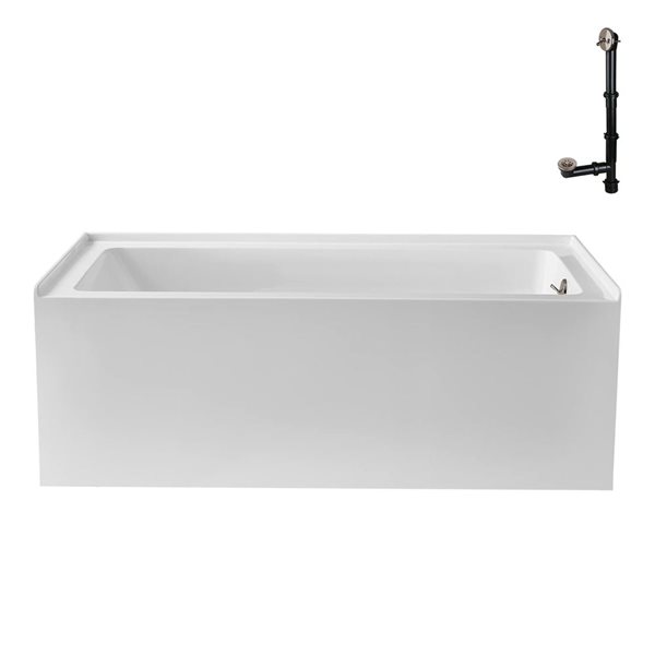 Streamline 60 x 30-in Acrylic Right-Hand Drain Alcove Bathtub Glossy White with Brushed Nickel External Drain