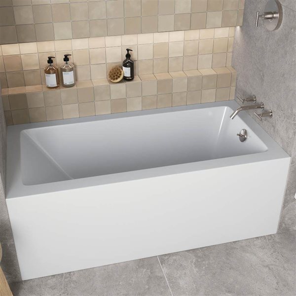Streamline 60 x 30-in Acrylic Right-Hand Drain Alcove Bathtub Glossy White with Brushed Nickel External Drain