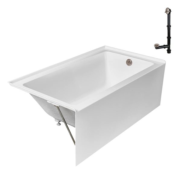 Streamline 60 x 30-in Acrylic Right-Hand Drain Alcove Bathtub Glossy White with Brushed Nickel External Drain