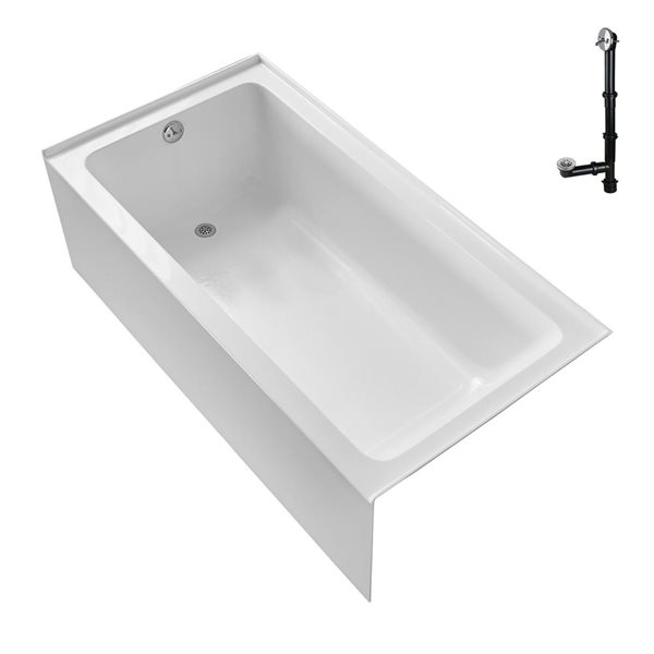 Streamline 66 x 32-in Acrylic Left-Hand Drain Alcove Bathtub in Glossy White with Polished Chrome External Drain