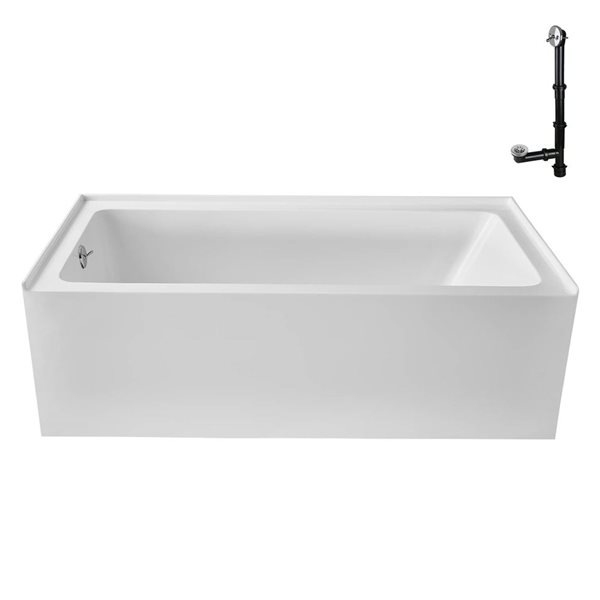 Streamline 66 x 32-in Acrylic Left-Hand Drain Alcove Bathtub in Glossy White with Polished Chrome External Drain