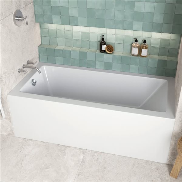 Streamline 66 x 32-in Acrylic Left-Hand Drain Alcove Bathtub in Glossy White with Polished Chrome External Drain
