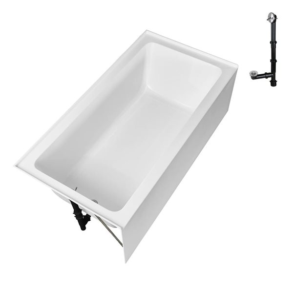 Streamline 66 x 32-in Acrylic Left-Hand Drain Alcove Bathtub in Glossy White with Polished Chrome External Drain
