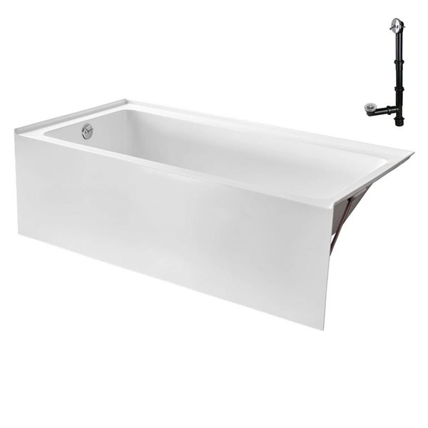 Streamline 66 x 32-in Acrylic Left-Hand Drain Alcove Bathtub in Glossy White with Polished Chrome External Drain