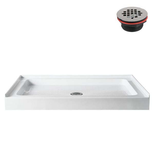 Streamline 48 x 48 Alcove Acrylic Shower Base in Glossy White With Center Drain