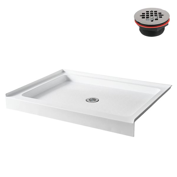 Streamline 48 x 48 Alcove Acrylic Shower Base in Glossy White With Center Drain