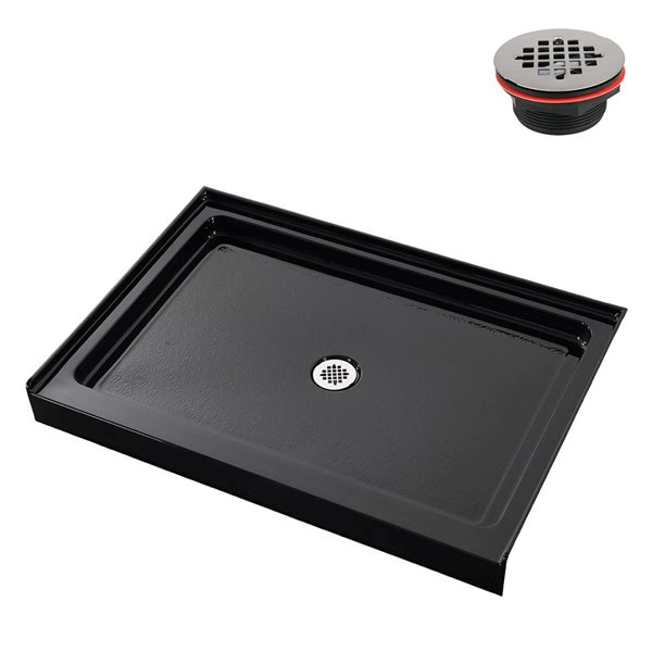 Streamline 48 x 32-in Alcove Acrylic Shower Base in Glossy Black With Center Drain