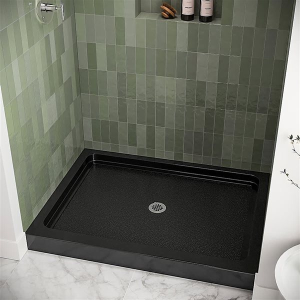 Streamline 48 x 32-in Alcove Acrylic Shower Base in Glossy Black With Center Drain