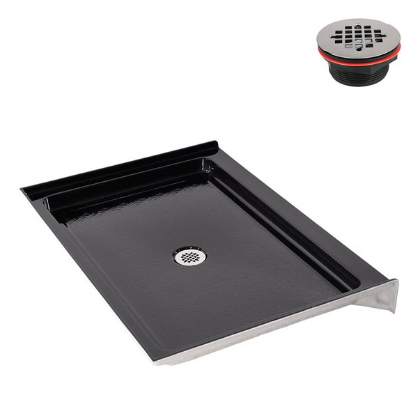 Streamline 48 x 32-in Alcove Acrylic Shower Base in Glossy Black With Center Drain