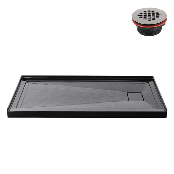 Streamline 72 x 36-in Alcove Acrylic Shower Base in Glossy Black With Right Drain