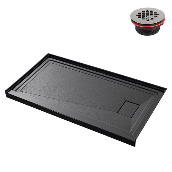 Streamline 72 x 36-in Alcove Acrylic Shower Base in Glossy Black With Right Drain