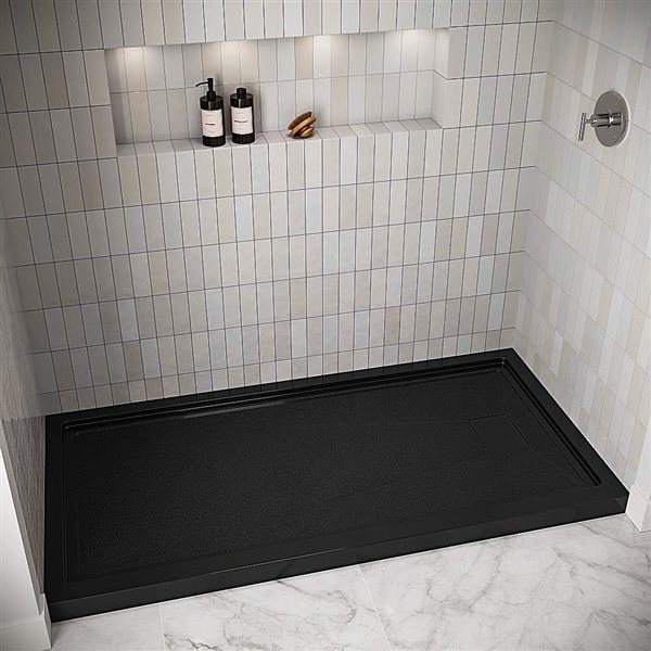 Streamline 72 x 36-in Alcove Acrylic Shower Base in Glossy Black With Right Drain
