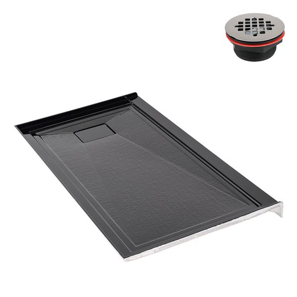 Streamline 72 x 36-in Alcove Acrylic Shower Base in Glossy Black With Right Drain