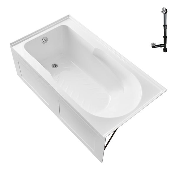Streamline 60 x 32-in Acrylic Left-Hand Drain Alcove Bathtub in Glossy White with Polished Chrome External Drain