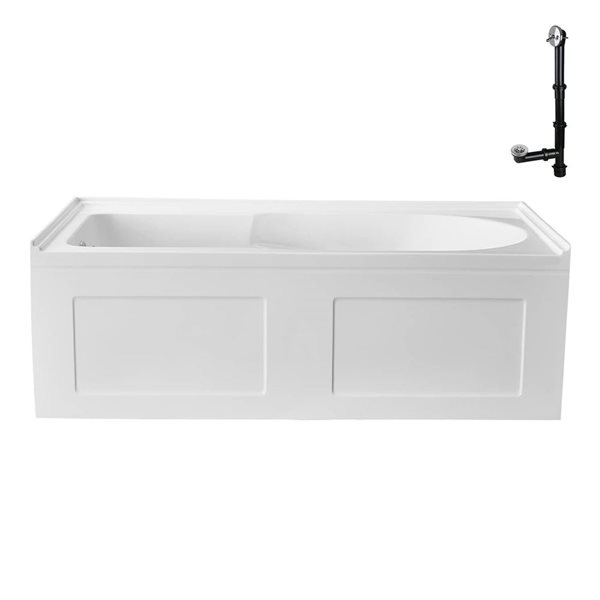 Streamline 60 x 32-in Acrylic Left-Hand Drain Alcove Bathtub in Glossy White with Polished Chrome External Drain